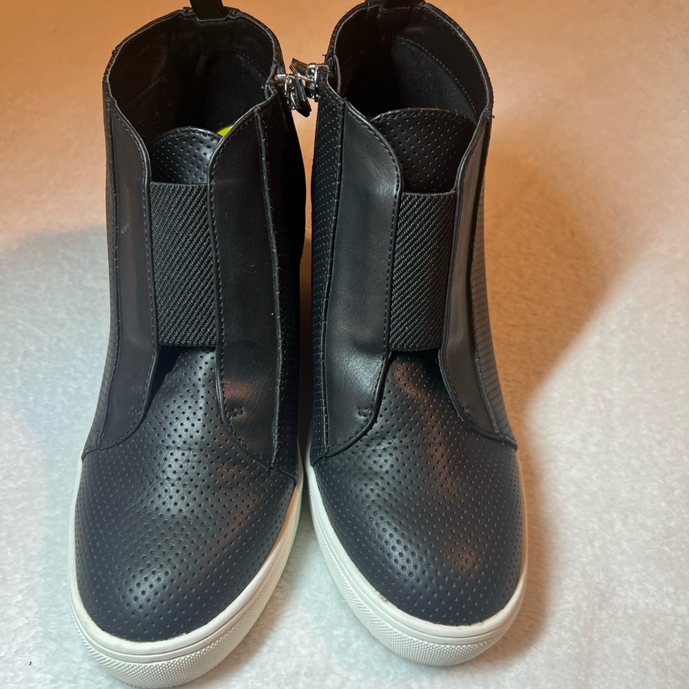 MIA Black Wedge Sneaker Boots with White Sole